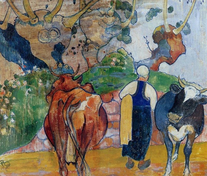 Paul Gauguin Peasant Woman and Cows in a Landscape